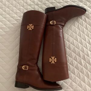 TORY BURCH Leather Trim Embellishment Riding Boots